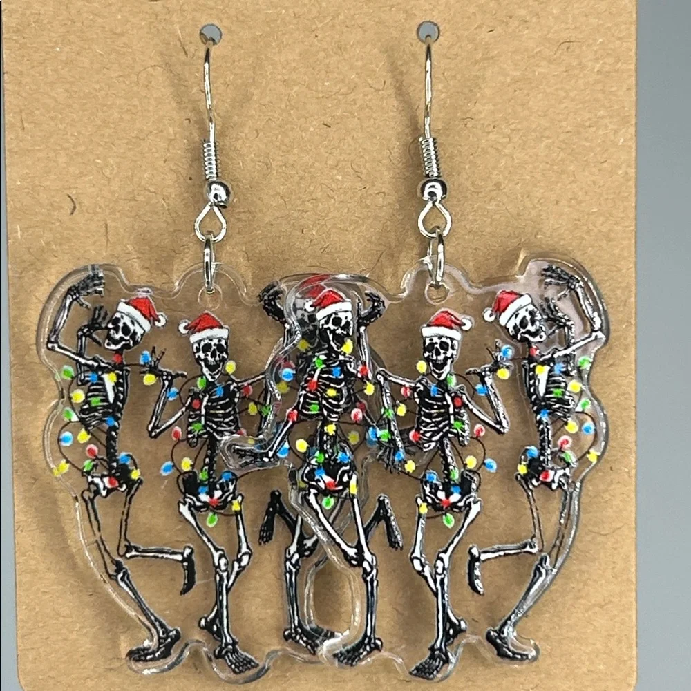 Acrylic Christmas Dancing Skeletons Design Earrings Fashion Jewelry